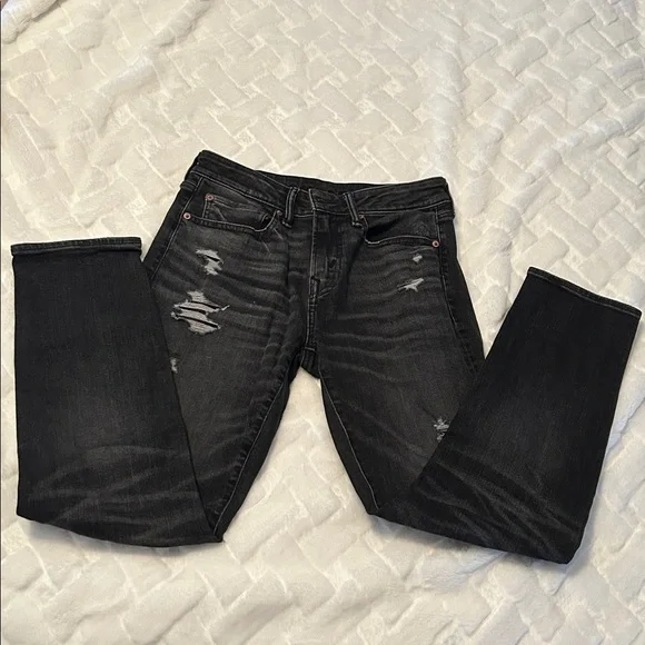 American Eagle Outfitters Men’s Charcoal Distressed Denim size 28/30 - Picture 4 of 8